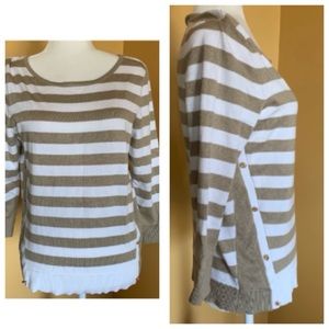 Joseph A. Petite Sweater Top Anchor Button Striped Sweater Top Size Large